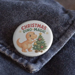Chapa Redonda De 2,5 Cm Magia de dinosaurio de Navidad bebé T-Rex festivo