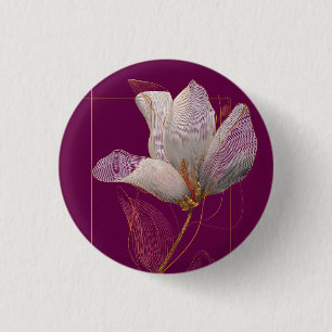 Chapa Redonda De 2,5 Cm Magnolia Blanca Línea Dorada Magenta