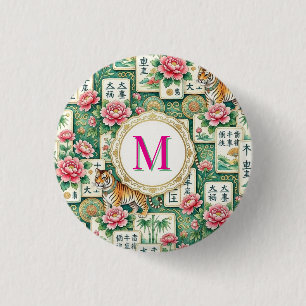 Chapa Redonda De 2,5 Cm Mahjong Chinoiserie Floral Monogram Personalized