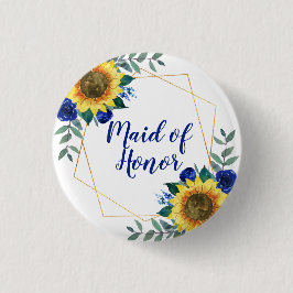 Chapa Redonda De 2,5 Cm Maid of Honor Sunflower Floral geométrica azul