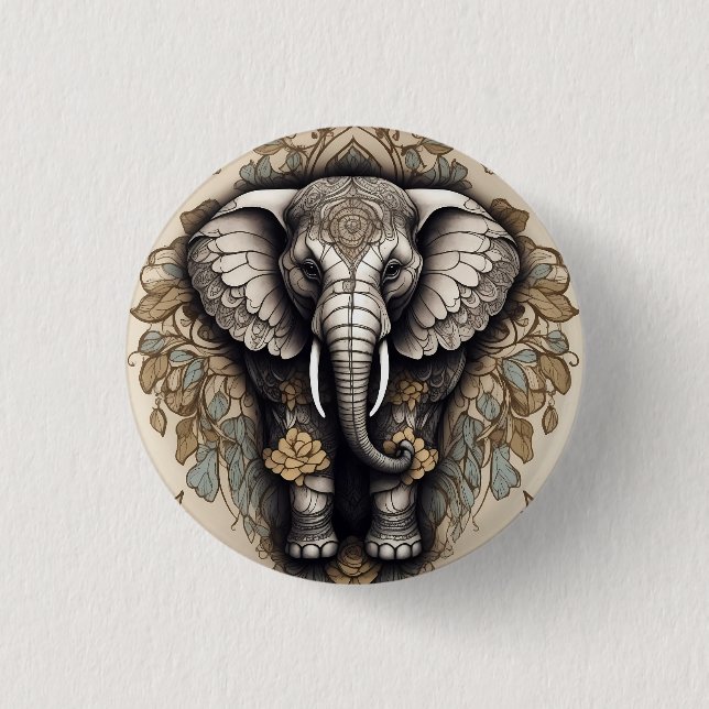 Chapa Redonda De 2,5 Cm Majestic Elephant Mandala (Anverso)