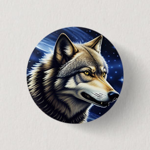 Chapa Redonda De 2,5 Cm Majestic Wolf Under Starry Sky