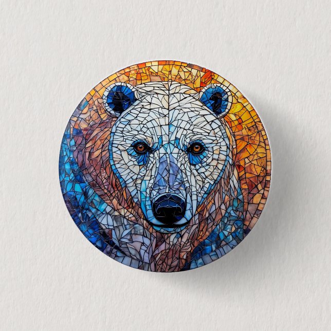 Chapa Redonda De 2,5 Cm Majestuosa pintura de vidrio manchado de oso polar (Anverso)