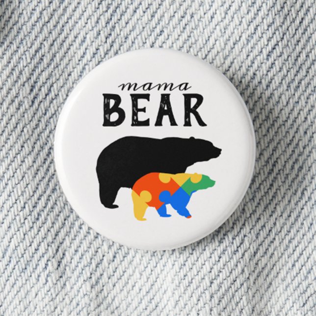 Chapa Redonda De 2,5 Cm Mamá bebé tiene conciencia del autismo (Mama Baby Bear Autism Awareness Button)