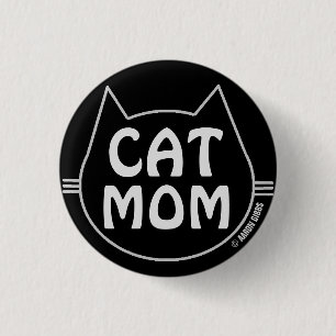 Chapa Redonda De 2,5 Cm MAMÁ DE GATO Blanco y Negro