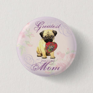 Chapa Redonda De 2,5 Cm Mamá del corazón de pug