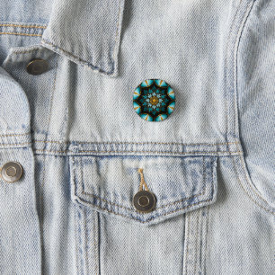 Chapa Redonda De 2,5 Cm Mandala azul elegante Boho de geometría sagrada