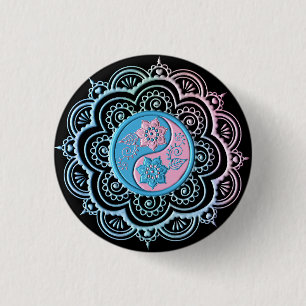 Chapa Redonda De 2,5 Cm Mandalá Azul y Rosa