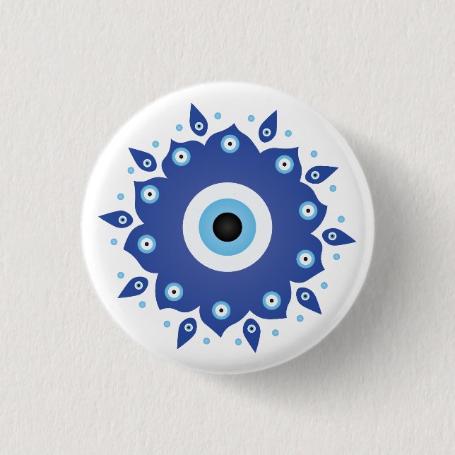 Chapa Redonda De 2,5 Cm Mandala griega malvado Ojo Azul Blanco (Anverso)