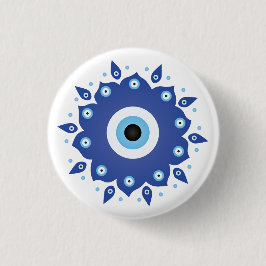 Chapa Redonda De 2,5 Cm Mandala griega malvado Ojo Azul Blanco