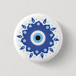 Chapa Redonda De 2,5 Cm Mandala griega malvado Ojo Azul Blanco