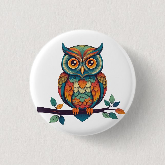 Chapa Redonda De 2,5 Cm Mandala Owl (Anverso)
