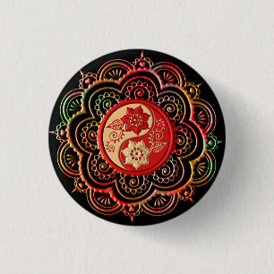Chapa Redonda De 2,5 Cm Mandalá Rojo y Dorado