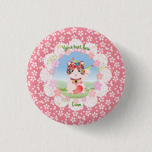 Chapa Redonda De 2,5 Cm Maneki Neko Lucky Luna