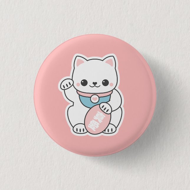 Chapa Redonda De 2,5 Cm Maneki rosado Neko (Anverso)