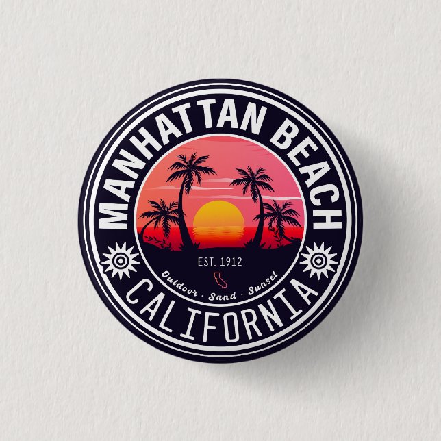 Chapa Redonda De 2,5 Cm Manhattan Beach Ca Retro Sunset Palm Trees 60 (Anverso)
