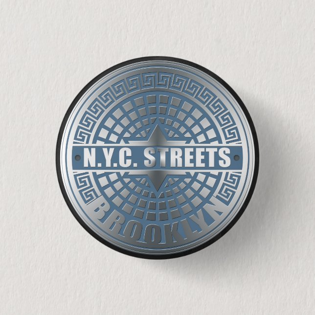 Chapa Redonda De 2,5 Cm Manhole Cover Brooklyn Blue (Anverso)