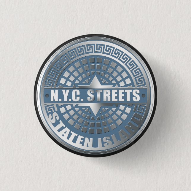 Chapa Redonda De 2,5 Cm Manhole Staten Island Blue (Anverso)