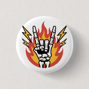 Chapa Redonda De 2,5 Cm Mano de esqueleto de Rock and Roll: Señal de Rock