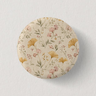 Chapa Redonda De 2,5 Cm Manta Floral Vintage Vid Floral Botánica Mostaza