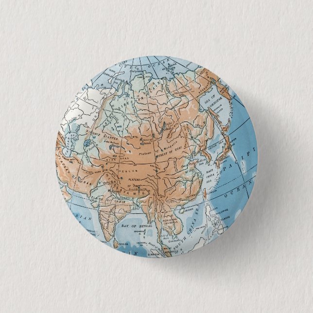 Chapa Redonda De 2,5 Cm Mapa físico de Asia (1916) (Anverso)
