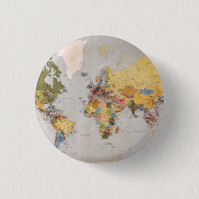Chapa Redonda De 2,5 Cm mapa mundial (Anverso)