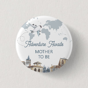 Chapa Redonda De 2,5 Cm Mapa Mundial de Embarazo Avión Baby Shower