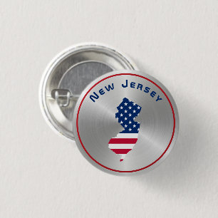 Chapa Redonda De 2,5 Cm Mapa patriótico de Nueva Jersey Bandera Americana