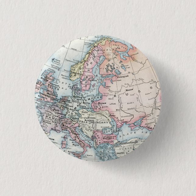 Chapa Redonda De 2,5 Cm Mapa político de Europa (1916) (Anverso)