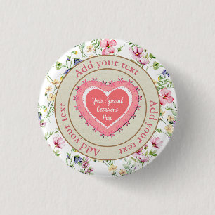 Chapa Redonda De 2,5 Cm Marco de Corazón Floral Elegante: para todas las o