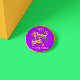 Chapa Redonda De 2,5 Cm Mardi Gras Mask Fleur de Lis Bebidas King Cake
