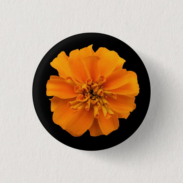 Chapa Redonda De 2,5 Cm Marigold naranja en negro (Anverso)