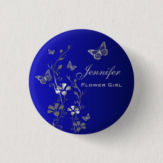 Chapa Redonda De 2,5 Cm Mariposa Azul y Plateada Floral Pin para Niña de l
