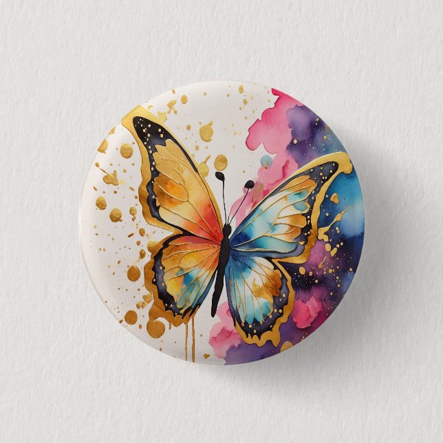 Chapa Redonda De 2,5 Cm Mariposa colorida (Anverso)