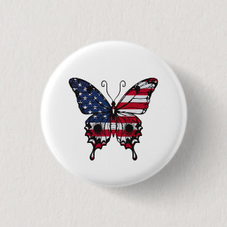 Chapa Redonda De 2,5 Cm Mariposa de la bandera americana patriótica