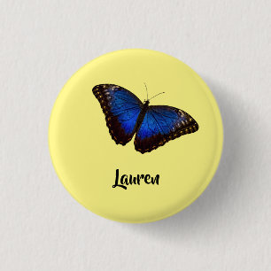 Chapa Redonda De 2,5 Cm Mariposa morfa azul personalizada con nombre
