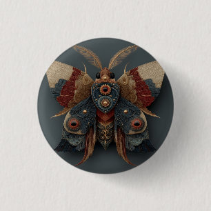 Chapa Redonda De 2,5 Cm Mariposa Nocturna 3D Simétrica Ornamentada con Ace