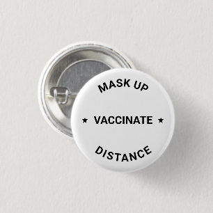 Chapa Redonda De 2,5 Cm Máscara arriba, a distancia, Vacunar personalizado