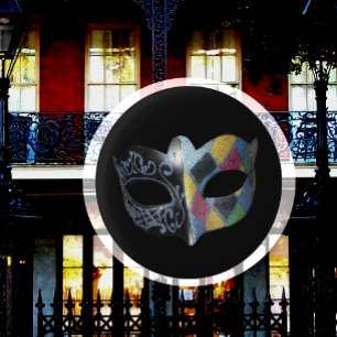 Chapa Redonda De 2,5 Cm Máscara de Mardi Gras Harlequin, Patrón de Roleos
