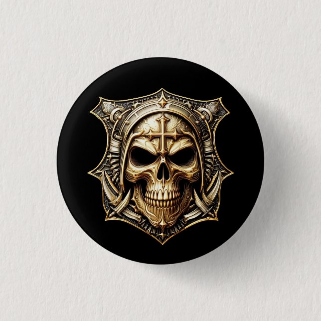 Chapa Redonda De 2,5 Cm Maske Deathmetal Totenkopf Gold Schild (Anverso)