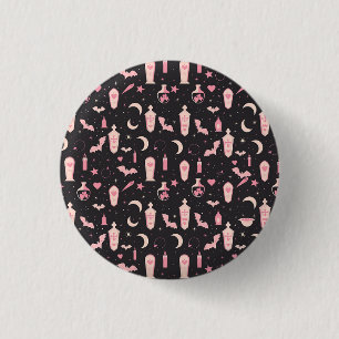 Chapa Redonda De 2,5 Cm Matrícula de brujería negra y vampiro rosa