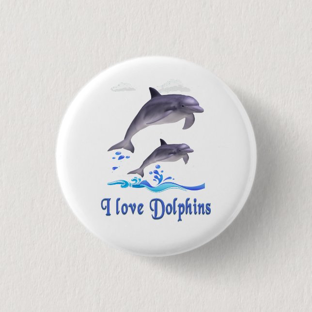 Chapa Redonda De 2,5 Cm Me encantan los delfines (Anverso)