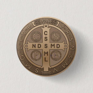 Chapa Redonda De 2,5 Cm Medalla de San Benito Cruz de Protección Católica