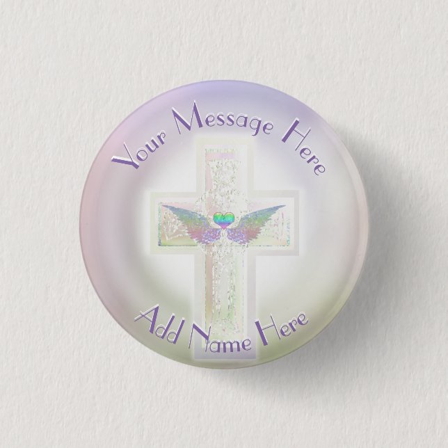 Chapa Redonda De 2,5 Cm Memorial Button with Cross and Heart (Anverso)