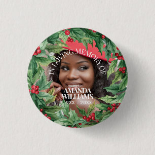 Chapa Redonda De 2,5 Cm Memorial de Foto Personalizada de Navidad con Baya