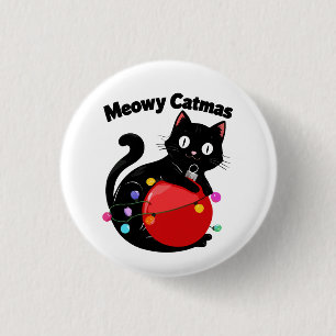 Chapa Redonda De 2,5 Cm Meowy Catmas - Gato con adorno de Navidad