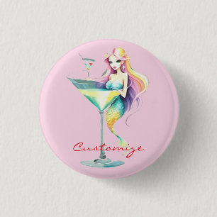 Chapa Redonda De 2,5 Cm Mermaid Martini Chica Thunder_Cove