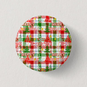 Chapa Redonda De 2,5 Cm Merry Christmas Decorated Plaid Tartán