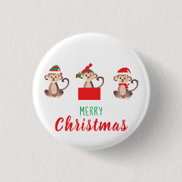 Chapa Redonda De 2,5 Cm Merry Christmas Jungle Navidades Monkeys