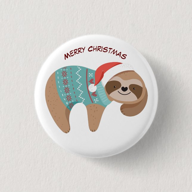 Chapa Redonda De 2,5 Cm Merry Christmas Sloth (Anverso)